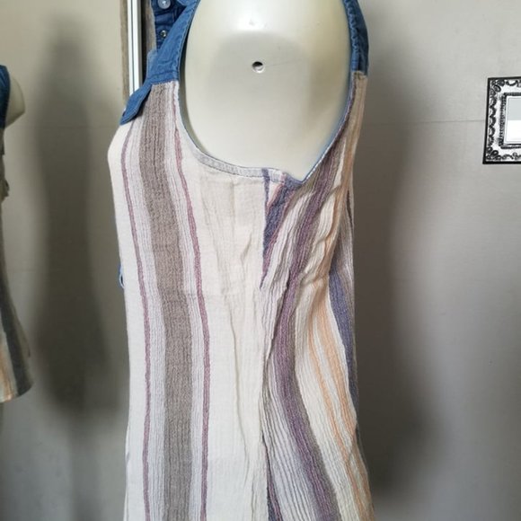 Vintage 90's Retro Denim and fabric Button Down Tank Top - Picture 2 of 4